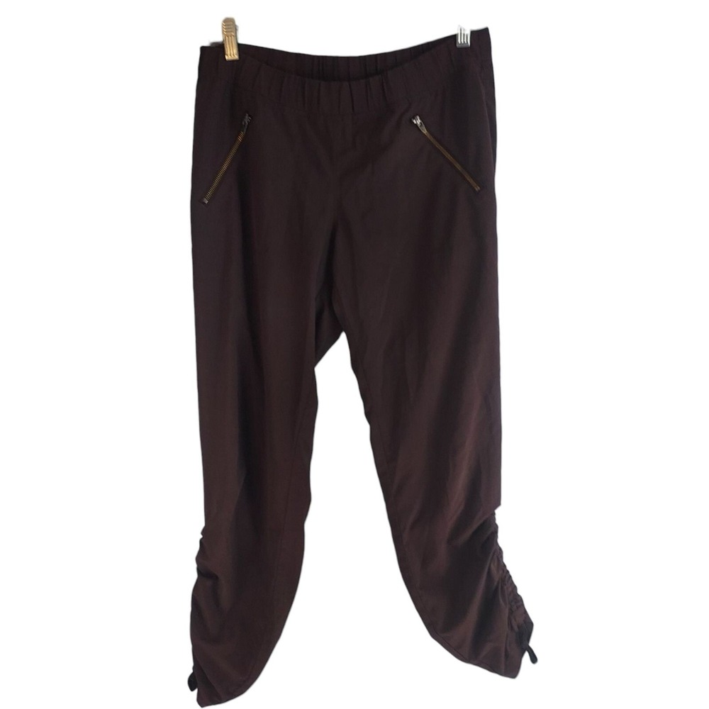 Athleta La Viva Crop Pants Womens 2 Brown Plum Ruched Zip Pocket Stretch 54023‎ - Picture 3 of 5